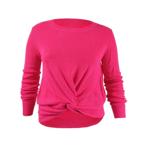 DKNY Women's Twist-Hem Sweater - Neon Pink - Picture 1 of 2